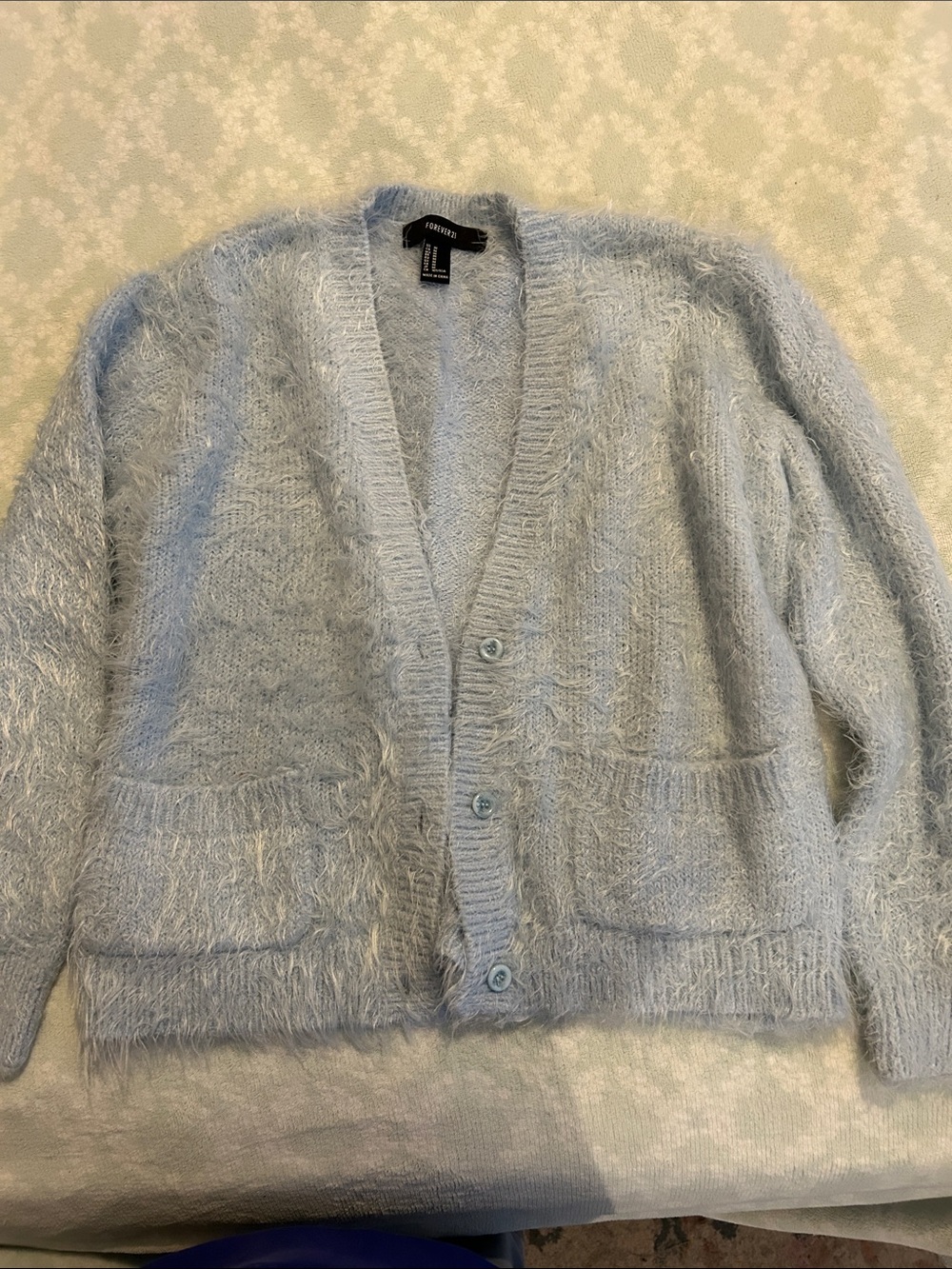 Forever 21 Pale Blue Fuzzy Button-Front Cardigan